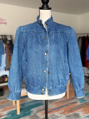 Vintage Denim Jacket Puff Sleeve Details Plaid Lining